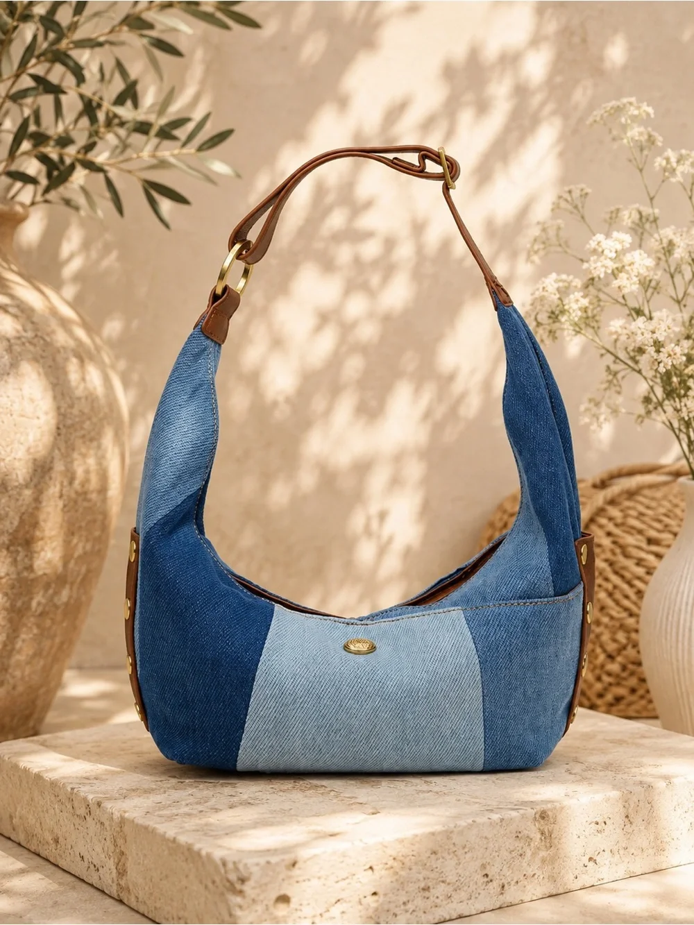 HAMMITT Tom Medium Hobo Bag Silverlake Denim Leather NWT Old Money Quiet Luxury
